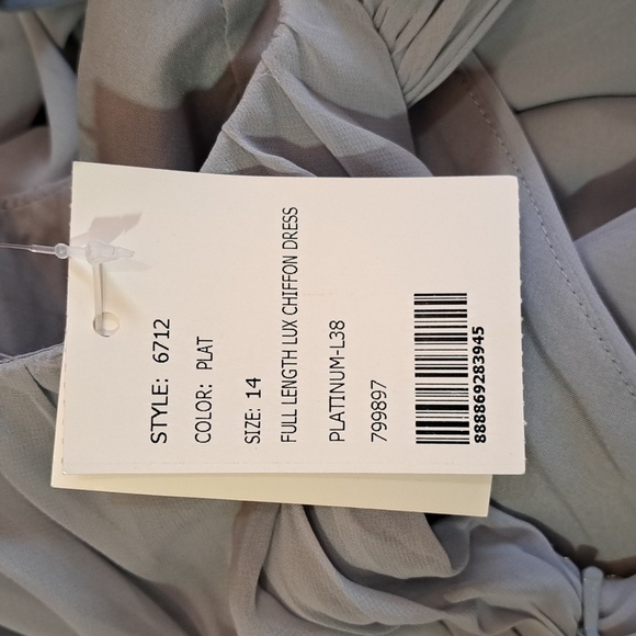 After Six Full Length Draped Front Slit Lux Chiffon Dress in Platinum Size 14 - Picture 9 of 11